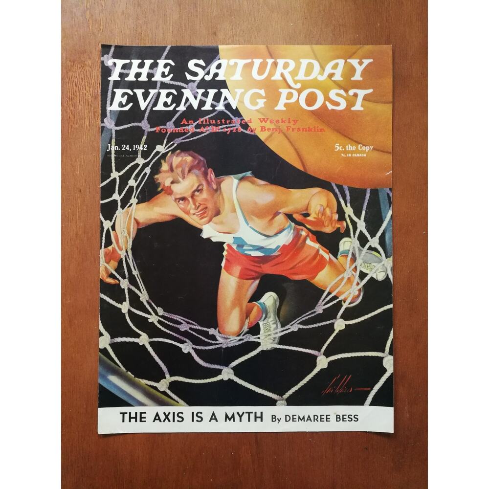 Vintage Saturday Evening Post January 24, 1942 Basketball Cover Only No Label